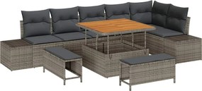 vidaXL Kerti Kanapé Szett párnával 9 pcs Szürke polirattan
