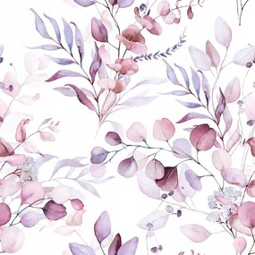 Fehér Tapéta Akvarell Eukaliptusz Levelek Lila És Rózsaszín Árnyalatok Tapéta