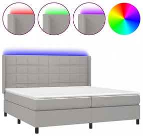 világosszürke szövet rugós és LED-es ágy matraccal 200x200 cm