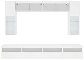 8 darabos fehér falra szerelhető TV-szekrényszett LED-ekkel