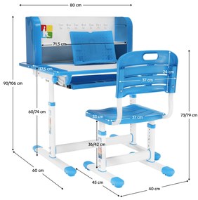 Növekvő íróasztal és szék, kék/fehér, szett LERAN