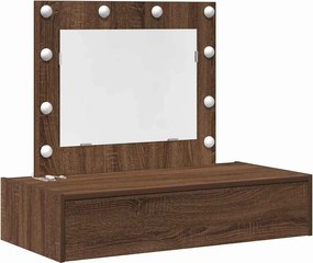 vidaXL Öltözködőasztal tükör lámpákkal Barna 83 x 40 x 70 cm Faanyag