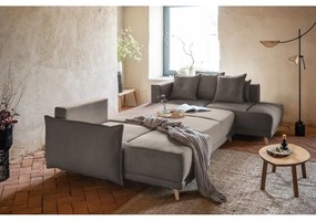 Világosbarna kordbársony kinyitható sarokkanapé (jobb oldali-U alakú) Lazy Lukka – Miuform