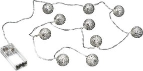ORIENTAL LIGHTS égősor fém gömbökkel USB kábellel, ezüst 10 égővel