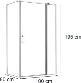 Simple 80x100 cm nyílóajtós aszimmetrikus zuhanykabin zuhanytálca nélkül
