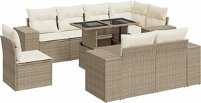 vidaXL 9 részes bézs polyrattan kerti ülőgarnitúra párnákkal
