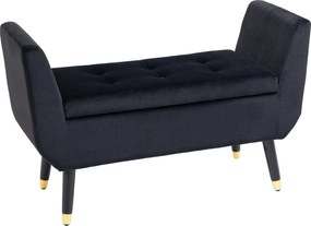 HOMCOM Tárolós Pad Karfával, Velúrnak Tűnő Kárpitozott Pad, Tárolódoboz Fa Lábakkal, Pad Nappaliba, Hálószobába, Előszobába 107 x 42 x 65 cm, Fekete |