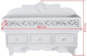 Fali polc rögzíthető 3 fiókos 2 horog