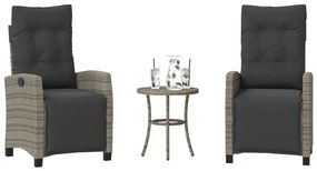 vidaXL 3 részes szürke polyrattan bisztrógarnitúra párnákkal