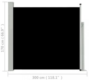 fekete kihúzható oldalsó teraszi napellenző 170 x 300 cm