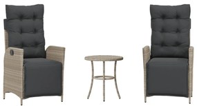 vidaXL 3 részes világosszürke polyrattan bisztrógarnitúra párnákkal