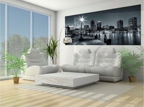 Fotótapéta flizelina Boston Éjszaka Fekete-fehér Város panoráma 250x104 +ragasztó