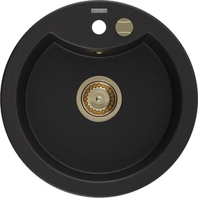 Mexen Diego  konyhai mosogató gránit 1 körmedence+ pop up szifon 488 x 480 mm, fekete , szifon  arany  - 6512481000-77-G Kör medencés