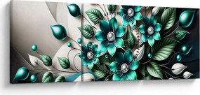Kép - 3D türkiz virágok (órával) (90x30 cm)