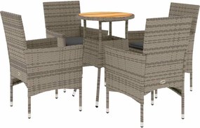 vidaXL 5részes szürke polyrattan/akácfa kerti étkezőgarnitúra párnával