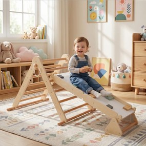Montessori Pikler-háromszög 3 az 1-ben, természetes/színes, OPRIN