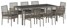 vidaXL Kert étkező szett 9 pcs Szürke polirattan