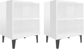 vidaXL 2 db magasfényű fehér éjjeliszekrény fém lábakkal 40x30x50 cm