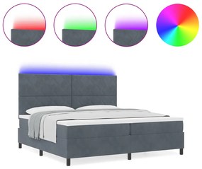 Boxspring Ágy Matrac Kivilágítással Szürke 200x200 cm Bársony