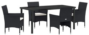 vidaXL Kert étkező szett párnával 5 pcs Fekete polirattan