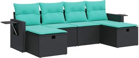 vidaXL 6 részes fekete polyrattan kerti ülőgarnitúra párnákkal