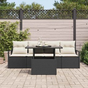 Kerti Kanapé Szett tárolóval 5 pcs Fekete Poli rattan