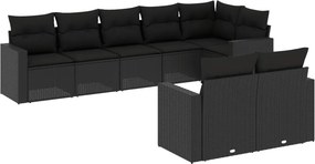 vidaXL 8 részes fekete polyrattan kerti ülőgarnitúra párnákkal
