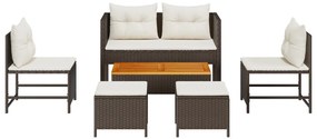 Kültéri Kanapé Szett Barna és Krém Rattan, Fa, Textil Közepes