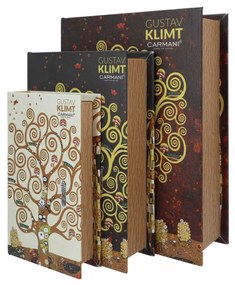 Klimt három részes könyv alakú fa tároló doboz Életfa