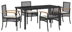 vidaXL Kert étkező szett 5 pcs Fekete polirattan