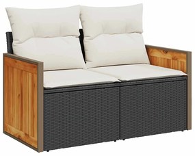 vidaXL 10 részes fekete polyrattan akácfa kerti ülőgarnitúra párnákkal