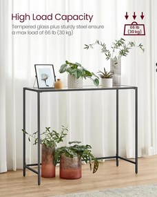 Konzolasztal edzett üveg, lerakóasztal állítható lábakkal, 100x35x80 cm, fekete