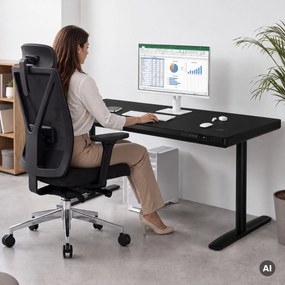 Elektromos ülő-álló íróasztal fiókkal és Qi vezeték nélküli töltővel fekete, 1600 mm: ELLIS