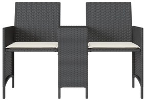 2 személyes fekete polyrattan kerti kanapé asztallal/székkel