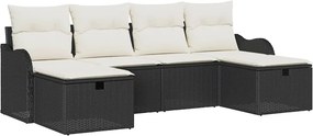 vidaXL Kanapé Szett párnával tárolóval 6 pcs Fekete és Krém polirattan