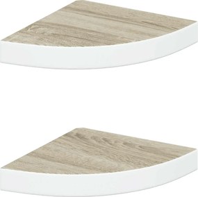 vidaXL 2 db fehér-tölgyszínű MDF fali sarokpolc 25 x 25 x 3,8 cm