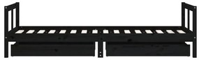fekete tömör fenyőfa gyerekágykeret fiókokkal 80 x 200 cm