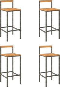 vidaXL 4 db szürke polyrattan és tömör akácfa bárszék