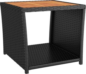 vidaXL fekete polyrattan és tömör akácfa teázóasztal fa asztallappal