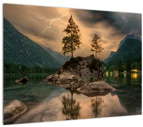 Kép - tó a hegyekben (üvegen) (70x50 cm)