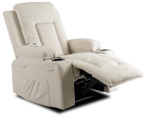 Elektromosan Vezérelhető Masszázsfunkciós Relaxfotel Bézs Kordbársony Kárpittal. BOX 2