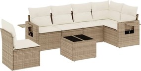 vidaXL 7 részes bézs polyrattan kerti ülőgarnitúra párnákkal