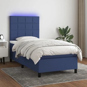 kék szövet rugós és LED-es ágy matraccal 100x200 cm