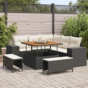 Kerti Kanapé Szett 8 pcs Fekete és Krém 100 x 100 x 71 cm