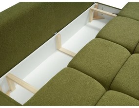 NUORO zöld, kihúzható háromszemélyes kanapé tárolórésszel