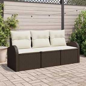 3 Részes Kerti Kanapészett Párnákkal Barna Poli Rattan, 2 Személyes Kerti Kanapé Tárolóval&amp;Párnákkal Barna Poli Rattan