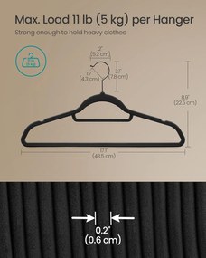 SONGMICS bársony vállfák, 50 darabos ruhafogas készlet, tintafekete