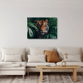 Üveg kép - Egy tigris portréja a dzsungelben (70x50 cm)