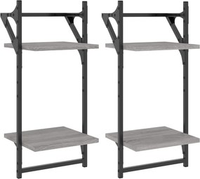 vidaXL 2 db 2 szintes szürke sonoma tölgy falipolc rúddal 30x25x65 cm