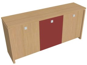 Verno alacsony szekrény 188 x 46 x 90 cm, kombinált ajtó, világos tölgy / piros